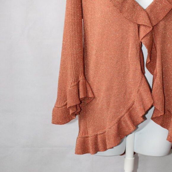 Nine West Woman Silk Blend Orange Metallic Fleck Clasp Front Cardigan Size 2X - Picture 4 of 11